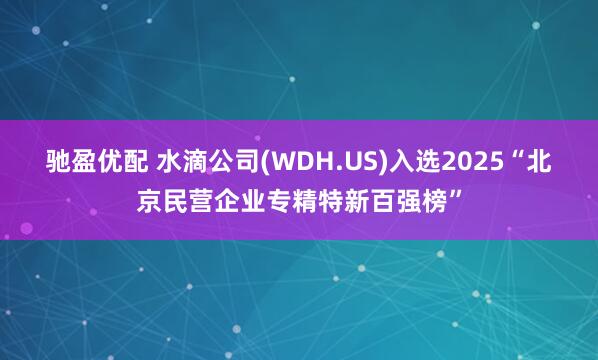 驰盈优配 水滴公司(WDH.US)入选2025“北京民营企业专精特新百强榜”