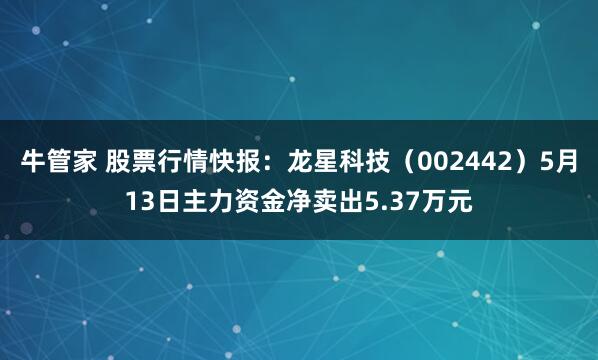 牛管家 股票行情快报：龙星科技（002442）5月13日主力资金净卖出5.37万元