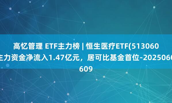 高忆管理 ETF主力榜 | 恒生医疗ETF(513060)主力资金净流入1.47亿元，居可比基金首位-20250609